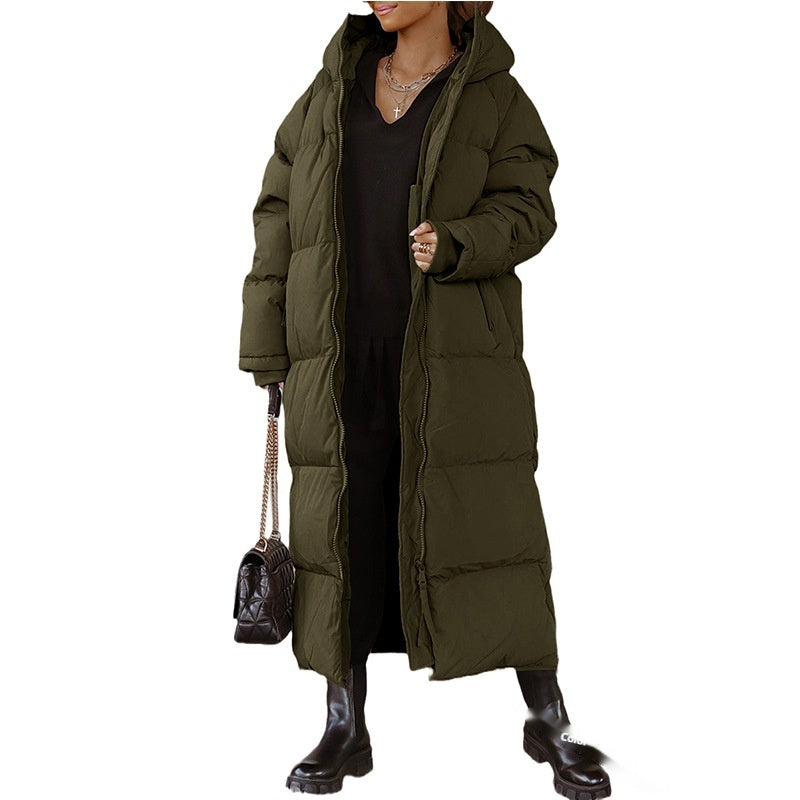 Hooded Solid Color Long Casual Zip Coat - Bellarte Enchanté Hooded Solid Color Long Casual Zip Coat